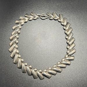 Vintage Silver Tone Statement Necklace Collar Length Fan Link Chunky Necklace